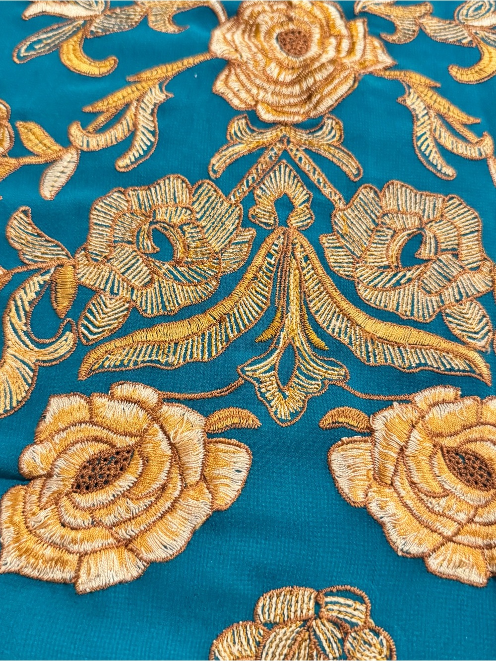 Yoana Baraschi Teal Skirt with Gold Floral Embroidery Size 6 - Picture 4 of 14
